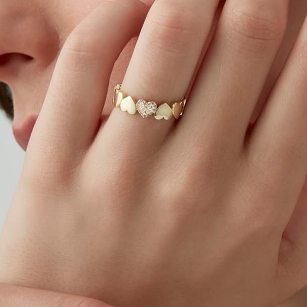 14K Gold Plated Heart Band Ring